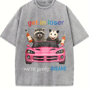 Raccoon Opossum: Get in Loser Meme Vintage Washed T-Shirt in Gray