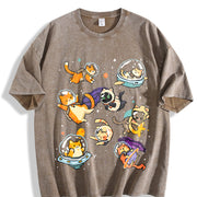 Humor Galaxy- Cat Astronaut Cats in Space Vintage Washed T-Shirt in Brown