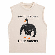 Silly Goose Gym Meme Vintage Washed Tank Top in Beige