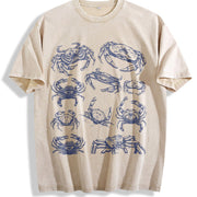 Crab 90s Tattoo Retro ® Y2k Beach Marine Vintage Washed T-Shirt in Beige