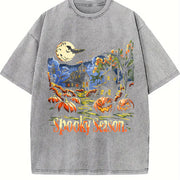 Retro Spooky Season 90s Vintage Washed T-Shirt in Gray