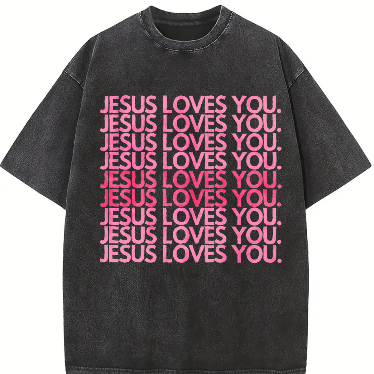 Jesus Loves You Pink Retro Christian Faith Minimalist Vintage Washed T-Shirt in Black