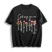 A Plant Floral Letter Faith Cotton T-Shirt in Black