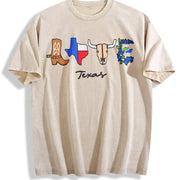 Embroidered Texas Cowboy Vintage Washed T-Shirt in Beige