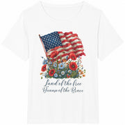Land of the Free Because of the Brave Patriotic Cotton T-Shirt in White
