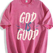 Short-sleeve Christian -Polyester Vintage Washed T-Shirt in Red