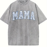 Mama with Toile Floral Vintage Washed T-Shirt in Gray