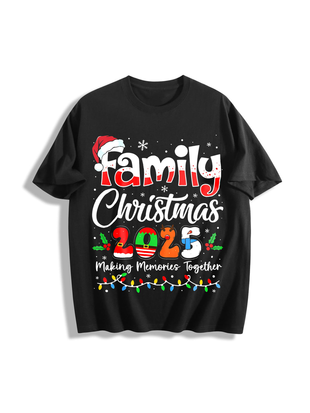 Family Christmas 2025 Cotton T-Shirt in Black