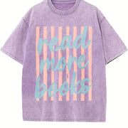 Read More Books Retro Bars Teacher Librarian Reader Vintage Washed T-Shirt in Purple
