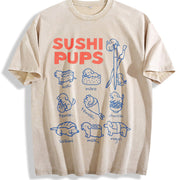 Sushi Pups Dachshund Vintage Washed T-Shirt in Beige