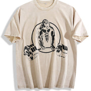 Bodybuilder Barbell Vintage Washed T-Shirt in Beige