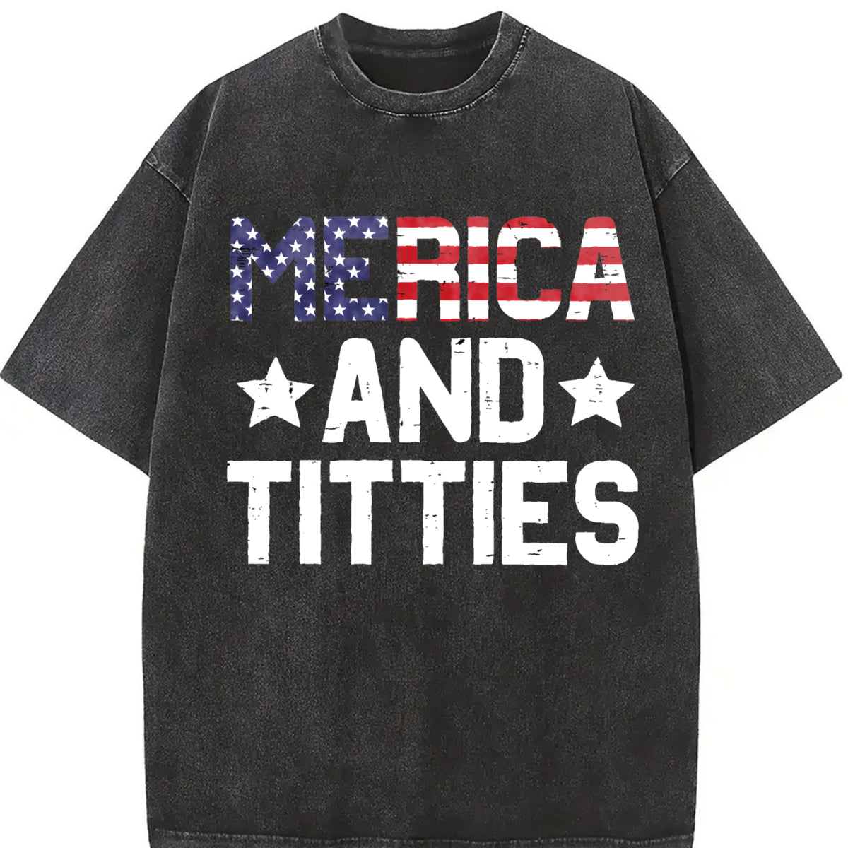 4th Of July Merica And Patriotic Adult Humor vintage washed oversized T-shirt in Black