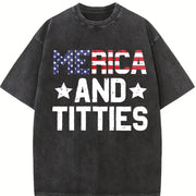 4th Of July Merica And Patriotic Adult Humor vintage washed oversized T-shirt in Black