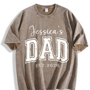 Personalized Dad with Kid Name Vintage Washed T-Shirt in Brown