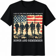 Land of the Free Because of the Brave Honor and Remember Cotton T-Shirt in Black