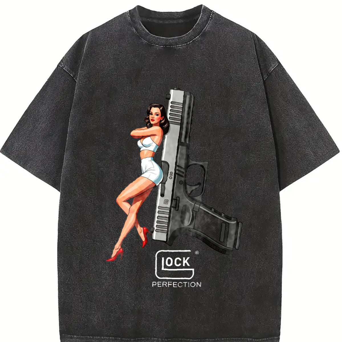 Glock Perfection Pinup Girl Vintage Washed T-Shirt in Black