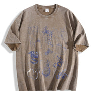 Fruits and Berries Retro 90s Tattoo Vintage Washed T-Shirt in Brown