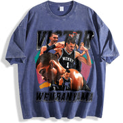 Victor Wemby 90's Style Retro Custom vintage washed oversized T-shirt in Blue