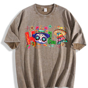 Holiday Letter Wide Brim Hat Cinco De Mayo Carnival HOLA Vintage Washed T-Shirt in Brown