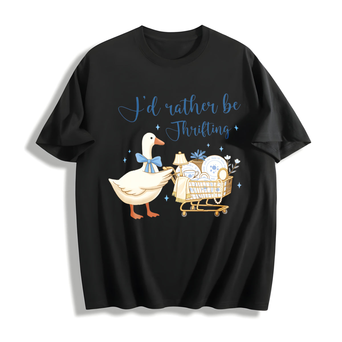 I’d Rather Be Thrifting Cotton T-Shirt in Black
