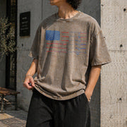 Personalized Name American Flag Vintage Washed T-Shirt in Brown