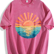 Retro Ocean Sunset Vintage Washed T-Shirt in Red