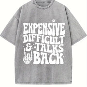 Expensive Difficult and Talks Back Slogan Skeleton Hand vintage washed oversized T-shirt in Gray