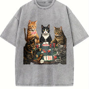 Cats Playing Poker Vintage Washed T-Shirt in Gray