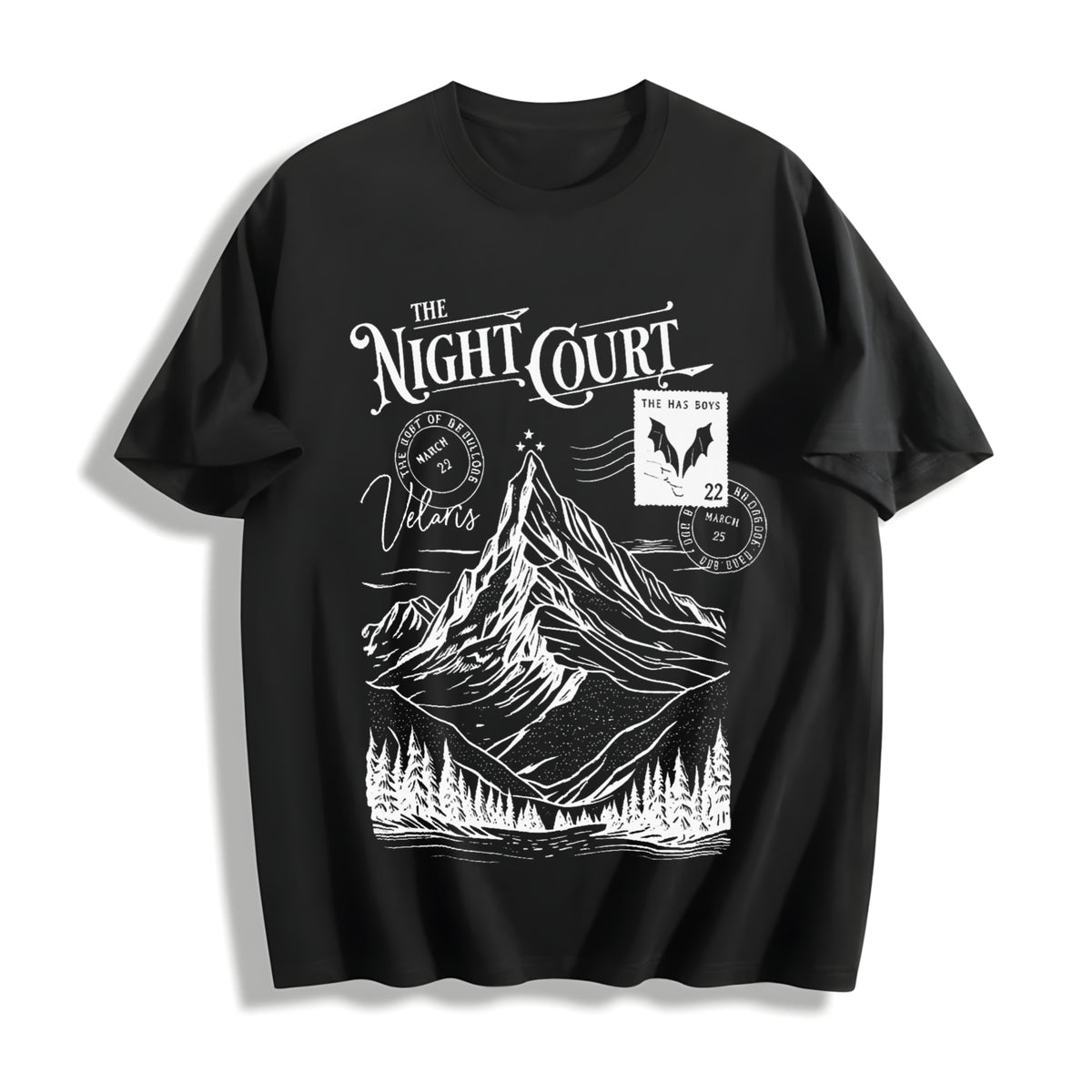 The Night Court Postcard Velaris Acotar Acomaf Bookish Cotton T-Shirt in Black