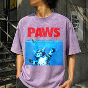Xiongying Paws Cat and Mouse Vintage Washed T-Shirt in Purple