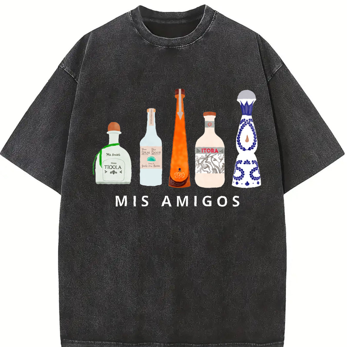 Mis Amigos Tequila Vintage Washed T-Shirt in Black