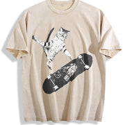 Emo Skater Cat vintage washed oversized T-shirt in Beige