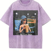 Baseball Glam Doll I Live Here Now Vintage Washed T-Shirt in Purple