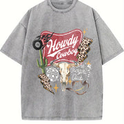 Western Collage Country Cowboy Skull Disco vintage washed oversized T-shirt in Gray