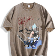 Soul Eater - Black Star Anime Double-sided Japanese Manga vintage washed oversized T-shirt in Brown