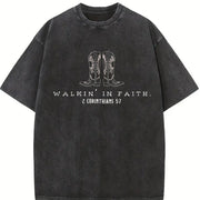 Christian Western Minimalist Vintage Washed T-Shirt in Black