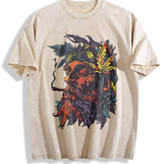 Retro Dark Background Vintage Washed T-Shirt in Beige