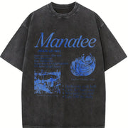 Manatee 90s Retro Sea Cow Facts Info Vintage Washed T-Shirt in Black