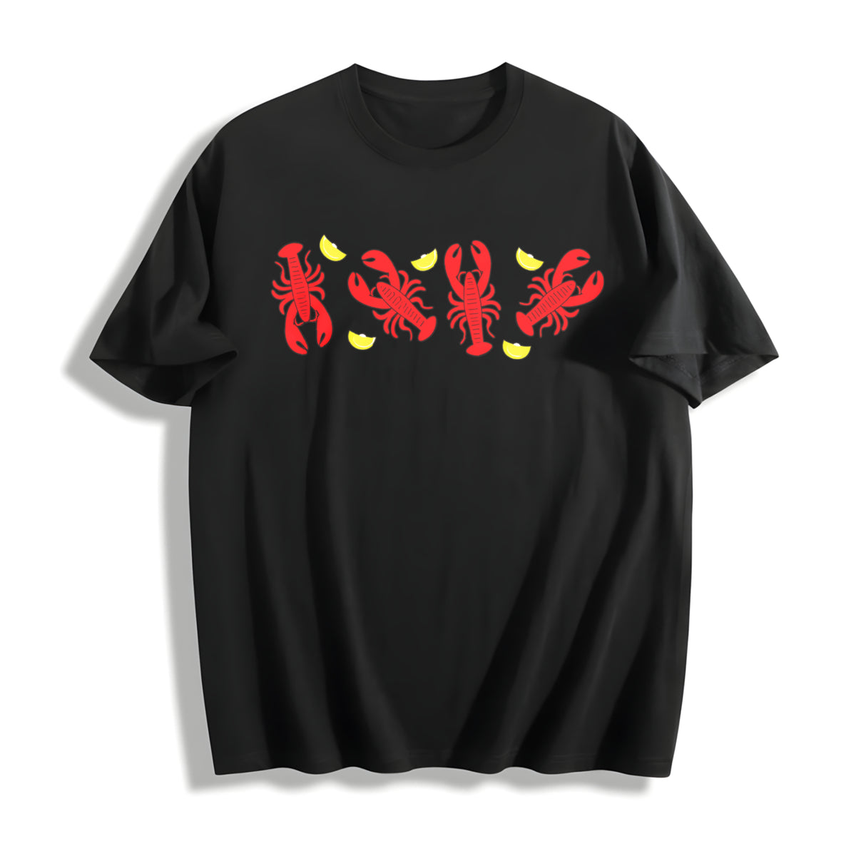 Lobsters Embroidered & for Beach Days & Coastal Road Trips Cotton T-Shirt in Black