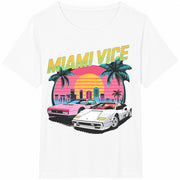 Miami Vice Sunset Cars Cotton T-Shirt in White