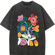Short-sleeve Spring Vintage Washed T-Shirt in Black