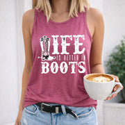 Life Is Better in Boots Women's Color Cotton Tank Top in Red