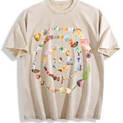 Nature Spiral 90s Retro Ocean Stones Gems Vintage Washed T-Shirt in Beige