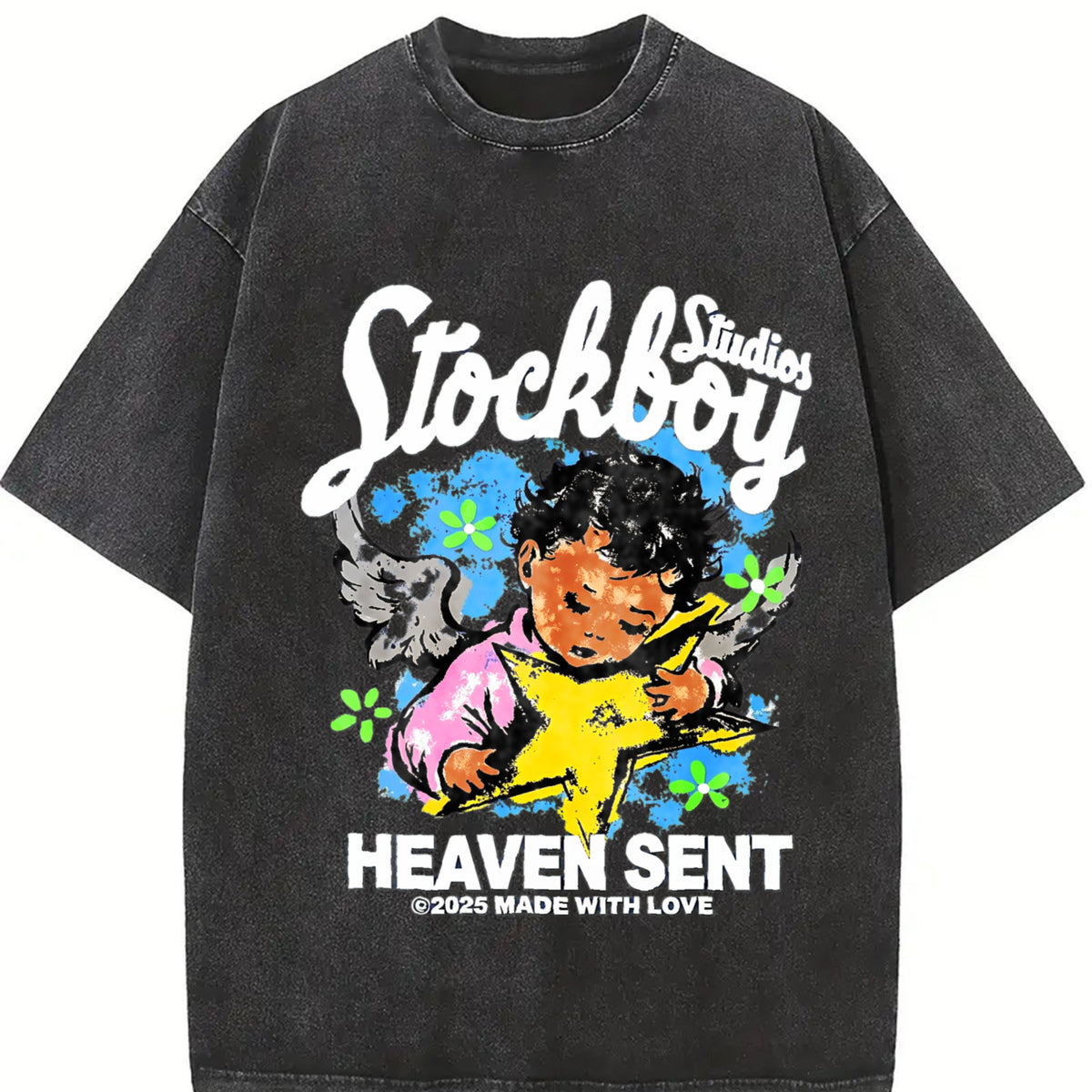 Stockholm Heaven Sent Vintage Washed T-Shirt in Black