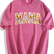Mama Patchwork Flower Vintage Washed T-Shirt in Red
