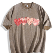 Red Check Floral Love Vintage Washed T-Shirt in Brown