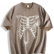 Egg Tart Direction Commuting Halloween Skull Vintage Washed T-Shirt in Brown