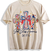 God Bless America 250th Anniversary of the United States Vintage Washed T-Shirt in Beige
