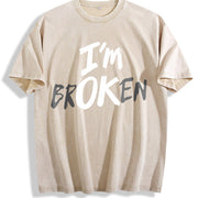 1 Pcs Heavy Adorable Vintage Washed T-Shirt in Beige