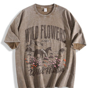 Wild Horses & Wildflowers Vintage Washed T-Shirt in Brown
